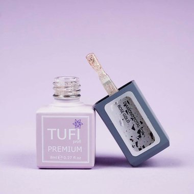Топ TUFI profi PREMIUM Dimond Potal Top c поталью и шиммером розовое золото 8 мл (0125774) - Фото №3