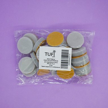 PODO TUFI profi PREMIUM сменные бафики для педикюрного диска 20 мм 400 грит 25 шт (0104605) - Фото №2
