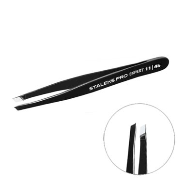 Пинцет для бровей Staleks Pro EXPERT 11 TYPE 4b (узкие скошенные кромки) (черный)