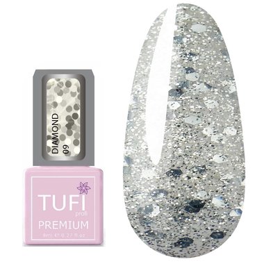 Гель-лак TUFI profi PREMIUM Diamond 09 серебряный шар 8 мл (0103040) - Фото №1