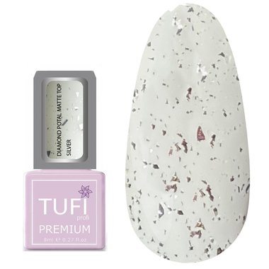 Топ TUFI profi PREMIUM Diamond Potal Matte Top матовый c поталью и шиммером серебро 8 мл (0125771) - Фото №1