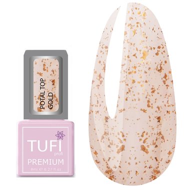 Топ TUFI profi PREMIUM Potal Top без липкого слоя с поталью золото 8 мл (0121827) - Фото №1