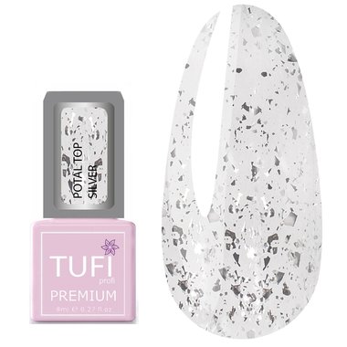 Топ TUFI profi PREMIUM Potal Top без липкого слоя с поталью серебро 8 мл (0121826) - Фото №1