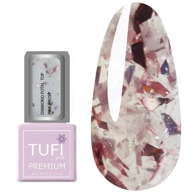 Топ TUFI profi PREMIUM Diamond Potal Top c поталью и шиммером розовый иней 8 мл (0227052) - Фото №1