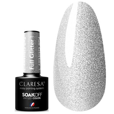 Лак гибридный Claresa FULL GLITTER 1, серебристый, глянцевый, 5 г - Фото №1