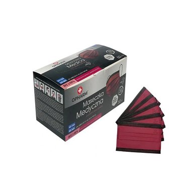 Медицинская маска Opharm бордовая 50 шт - Фото №5