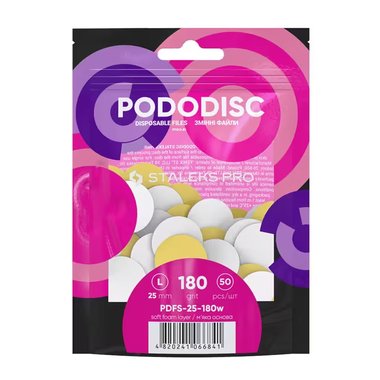 Сменные файлы белые для педикюрного диска на мягкой основе PODODISC STALEKS PRO L 180 грит (50 шт) - Фото №1