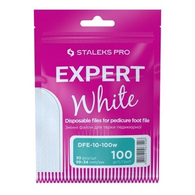 Набор сменных насадок белого цвета к терке для педикюра Staleks PRO EXPERT 10 зернистостью 100 (30 шт.) - Фото №1