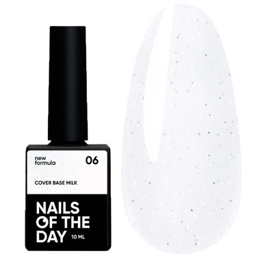 База для ногтей NAILSOFTHEDAY Cover NEW Formula Milk 06 молочный с голубыми блестками 10 мл - Фото №1