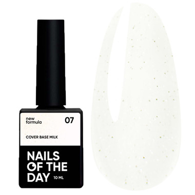 База для ногтей NAILSOFTHEDAY Cover NEW Formula Milk 07 молочный с золотыми блестками 10 мл - Фото №1