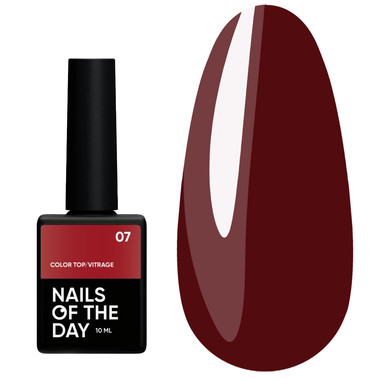 Топ NAILSOFTHEDAY Color top Vitrage 07 без липкого слоя глубокий полупрозрачный бордовый 10 мл - Фото №1