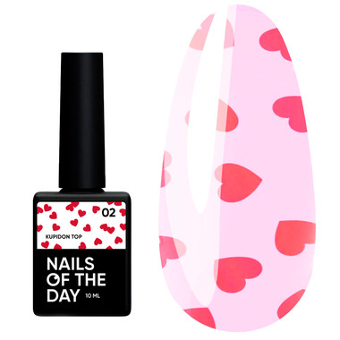Топ NAILSOFTHEDAY Kupidon top 02 с бордовыми сердечками без липкого слоя 10 мл - Фото №1