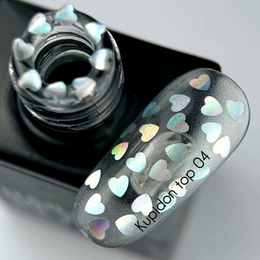 Топ NAILSOFTHEDAY Kupidon top 04 с голографическими сердцами без липкого слоя 10 мл - Фото №2