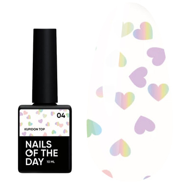 Топ NAILSOFTHEDAY Kupidon top 04 с голографическими сердцами без липкого слоя 10 мл - Фото №1