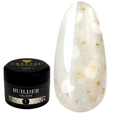 Гель для наращивания Crystal Builder Gel KISS 1 молочный с белый сердечками 15 мл - Фото №1