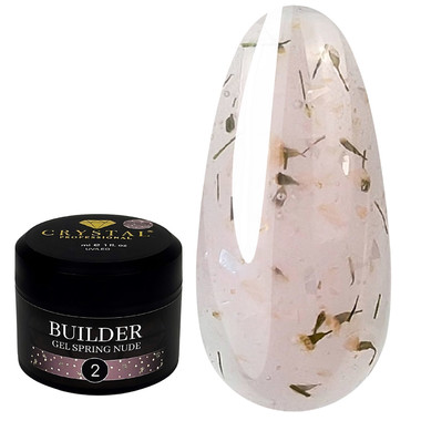 Гель для наращивания Crystal Builder Gel Spring Nude 2 светло-розовый с сухоцветами 15 мл - Фото №1