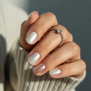 Pearlescent manicure for short nails