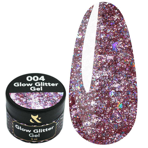 Glitter FOX Glow Glitter Gel №004 pink with holographic sparkles 5 ml - Фото №1