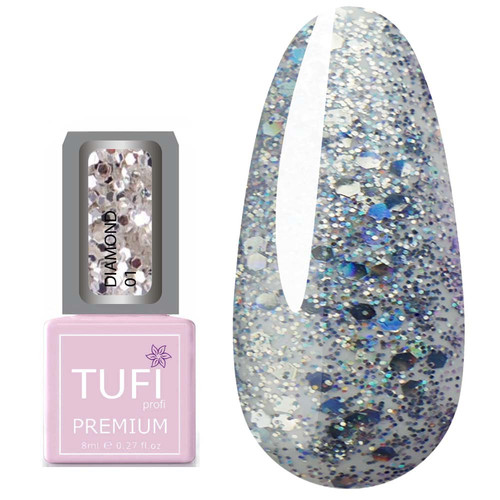 Гель-лак TUFI profi PREMIUM Diamond 01 неоновые крупные блестки 8мл (0103031) - Фото №1