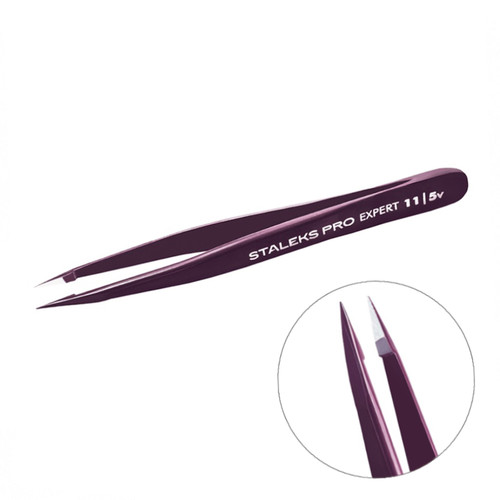 Пинцет для бровей Staleks Pro EXPERT 11 TYPE 5 (точечный), фиолетовый