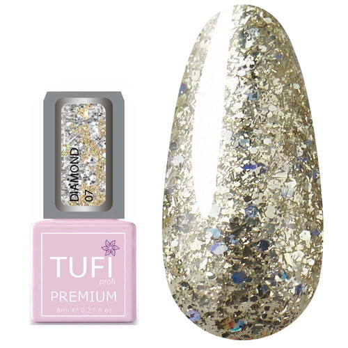 Гель-лак TUFI profi PREMIUM Diamond 07 золотые крупные блестки 8 мл (0103038) - Фото №1