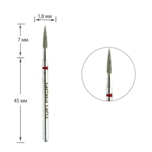Cutter for manicure TUFI profi PREMIUM diamond cylinder lancet end 862 249 018R 1.8 mm red notch - Фото №1