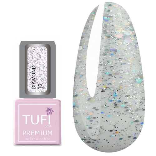 Гель-лак TUFI profi PREMIUM Diamond 10 cеребряные искры 8мл (0103041) - Фото №1