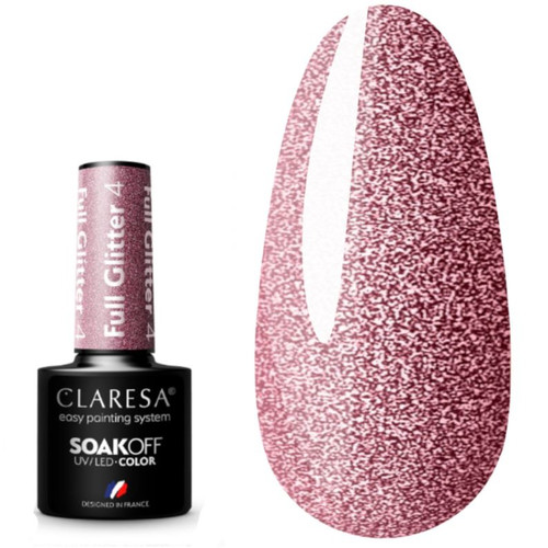 Лак для ногтей Claresa FULL GLITTER гибридный 4 розовый с блеском 5 г