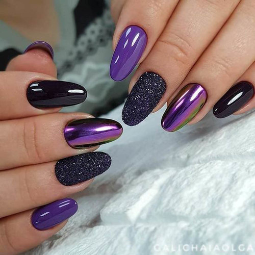 Фиолетовый маникюр (металл и блестки)