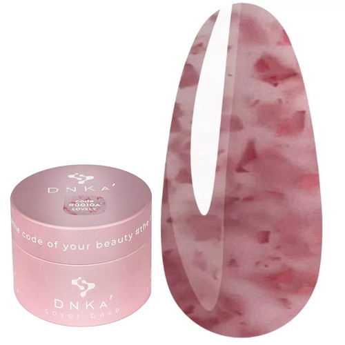 База для ногтей DNKa Cover Base №0010A Lovely розовый с кусочками ярко-розовой потальи 30 мл (DNKA0010A-30) - Фото №1