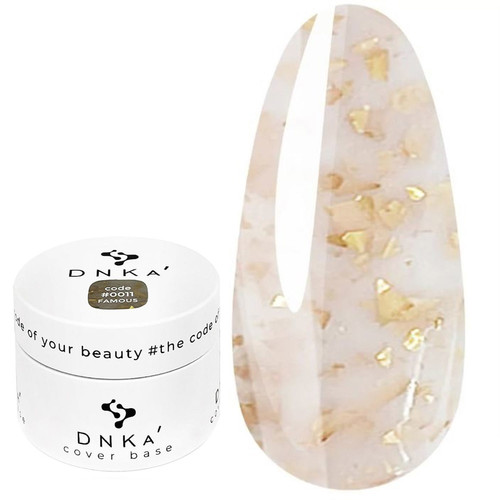 База для ногтей DNKa Cover Base №0011 Famous молочный с кусочками золотой потальи 30 мл (DNKA0011-30) - Фото №1
