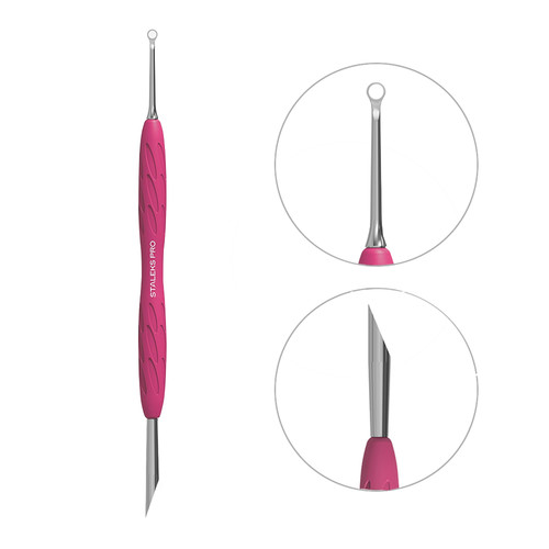 Manicure spatula with silicone handle STALEKS UNIQ 11 TYPE 2 (beveled pusher + ring) - Фото №1