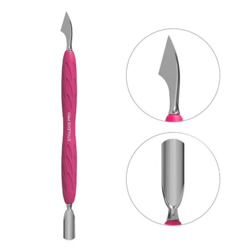 Manicure spatula with silicone handle STALEKS UNIQ 10 TYPE 3 pusher round narrow + hatchet - Фото №1