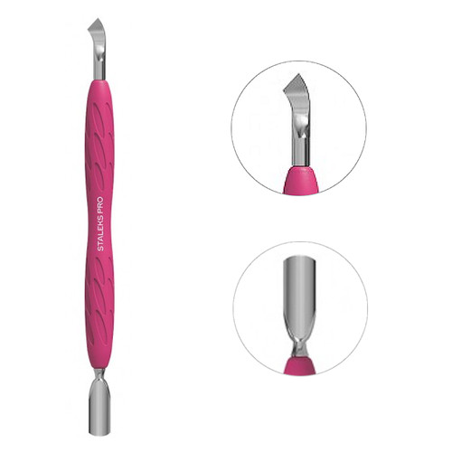 Manicure spatula with silicone handle STALEKS UNIQ 10 TURE 4.2 (rounded narrow pusher + curved blade of the working part)