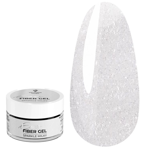 Гель для наращивания Victoria Vynn EASY FIBER GEL Sparkle Milky белый c микроволокнами и блестками 50 мл - Фото №1