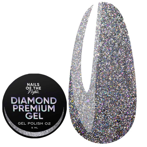 Гель-лак NAILSOFTHENIGHT Diamond Premium gel 02 серебряный голографик 5 мл - Фото №1