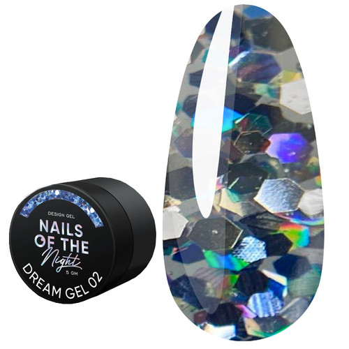 NAILSOFTHENIGHT Dream gel 02 holographic silver 5 g - Фото №1