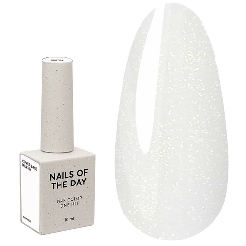 Base NAILSOFTHEDAY Cover NEW Formula Milk 04 milky with silver glitter 10 ml - Фото №1