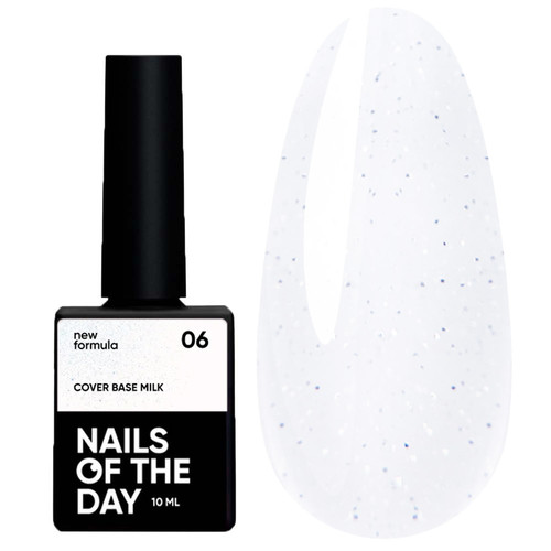 База для ногтей NAILSOFTHEDAY Cover NEW Formula Milk 06 молочный с голубыми блестками 10 мл - Фото №1