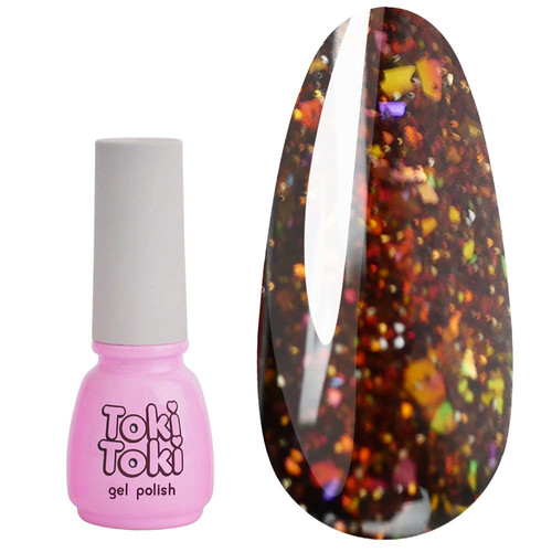 Гель-лак Toki-Toki Flakes № 006 оранжевый с золотистыми блестками 5 мл - Фото №1