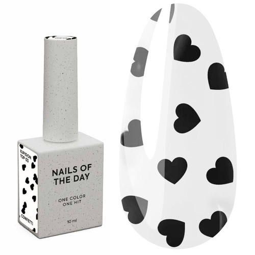 Топ NAILSOFTHEDAY Kupidon top 03 с черными сердечками без липкого слоя 10 мл - Фото №1