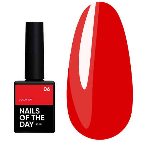 Топ NAILSOFTHEDAY Color top 06 без липкого слоя классический насыщенный красный 10 мл - Фото №1