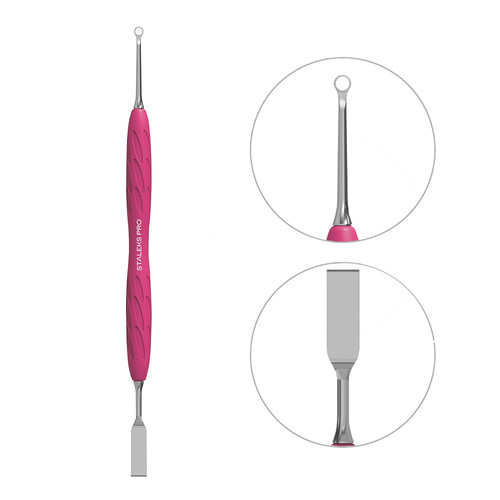 STALEKS manicure spatula with silicone handle UNIQ 11 TYPE 1 (flat straight pusher + ring) - Фото №1