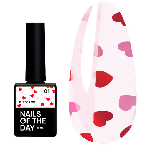 Топ NAILSOFTHEDAY Kupidon top 01 с красными и розовыми сердечками без липкого слоя 10 мл - Фото №1