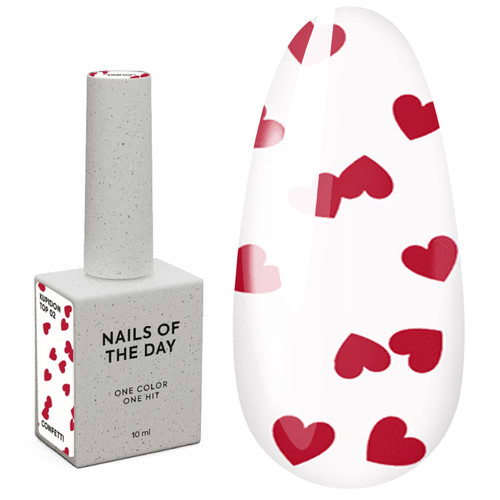 Топ NAILSOFTHEDAY Kupidon top 02 с бордовыми сердечками без липкого слоя 10 мл - Фото №1
