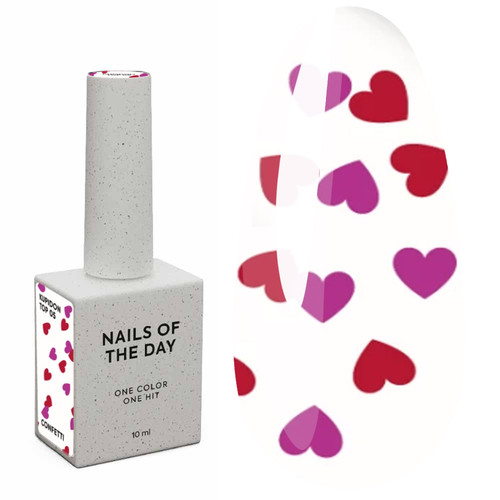 Топ NAILSOFTHEDAY Kupidon top 05 с красными и розовыми сердечками без липкого слоя 10 мл - Фото №1