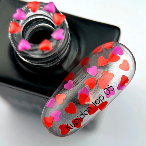 Топ NAILSOFTHEDAY Kupidon top 05 с красными и розовыми сердечками без липкого слоя 10 мл - Фото №2