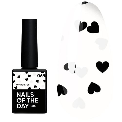 Топ NAILSOFTHEDAY Kupidon top 06 с черными и голографическими сердцами без липкого слоя 10 мл - Фото №1