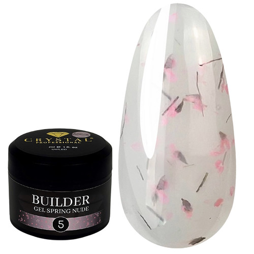 Гель для наращивания Crystal Builder Gel Spring Nude 5 молочно-белый с сухоцветами 15 мл - Фото №1