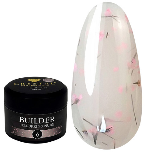 Гель для наращивания Crystal Builder Gel Spring Nude 6 светло-бежевый с сухоцветами 15 мл - Фото №1